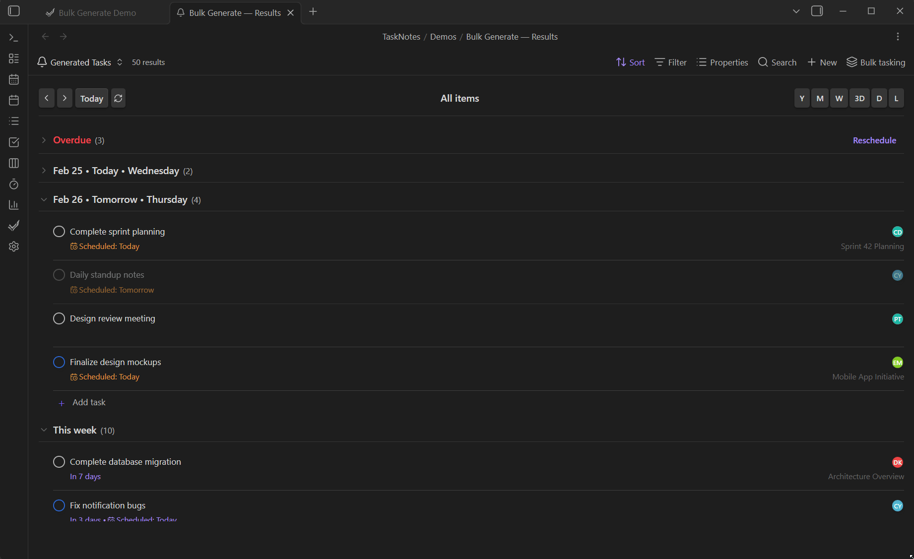 bulk generate mode create tasks