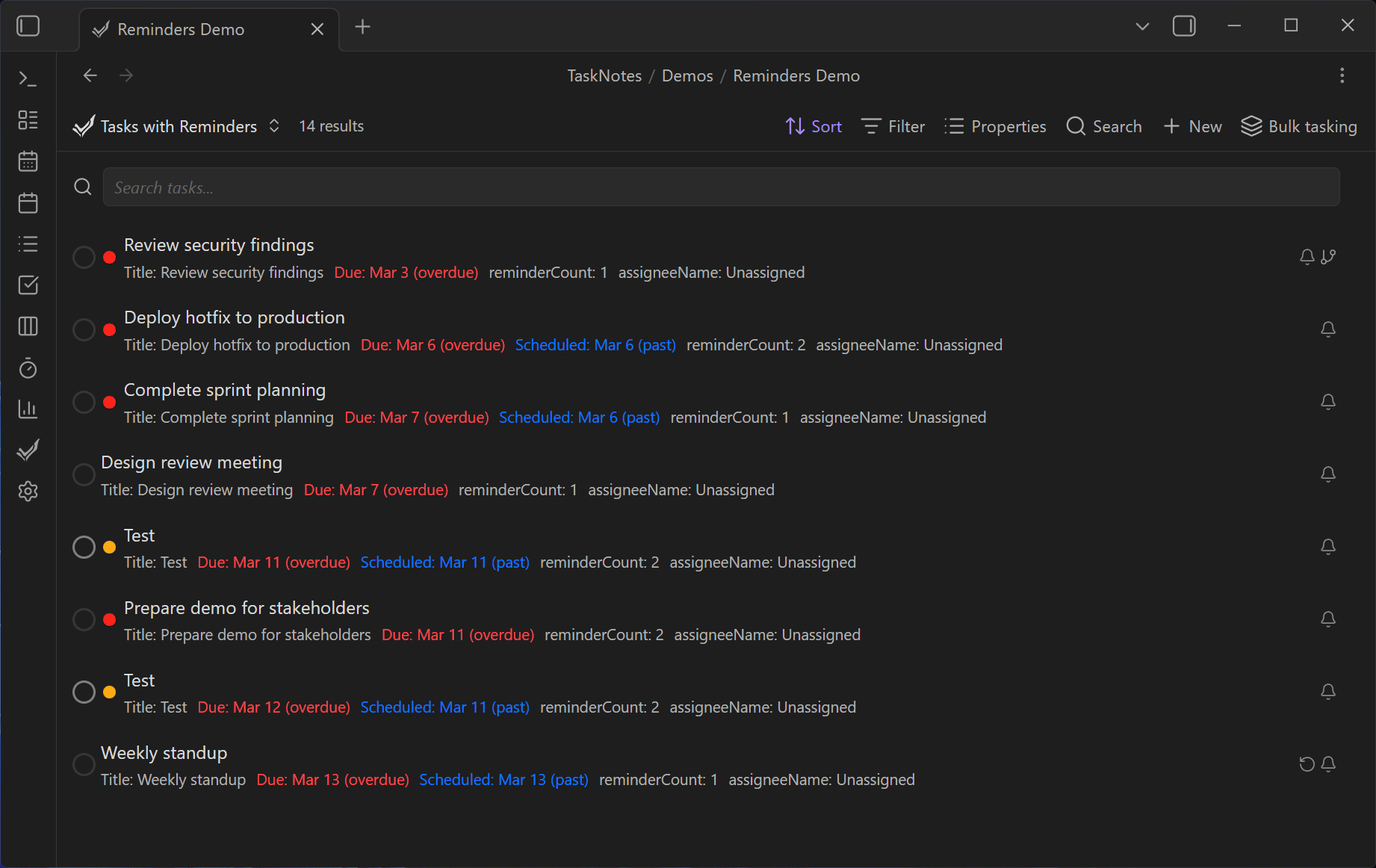 reminders add from bell icon