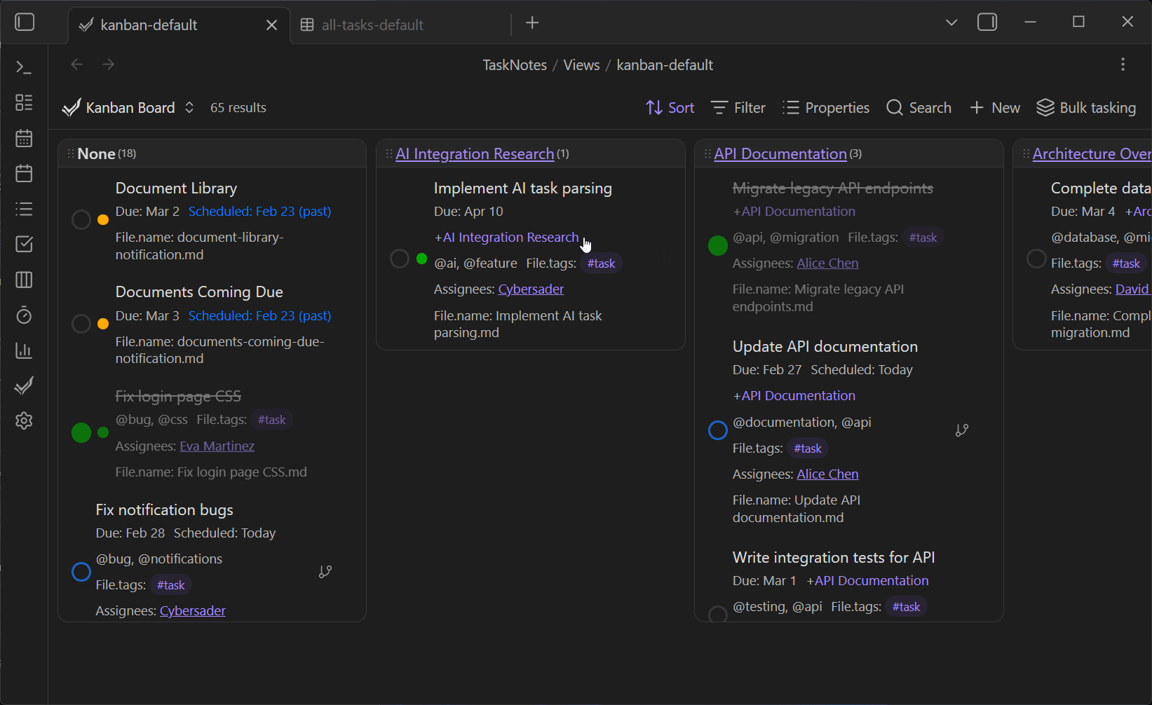 task kanban grouped by project