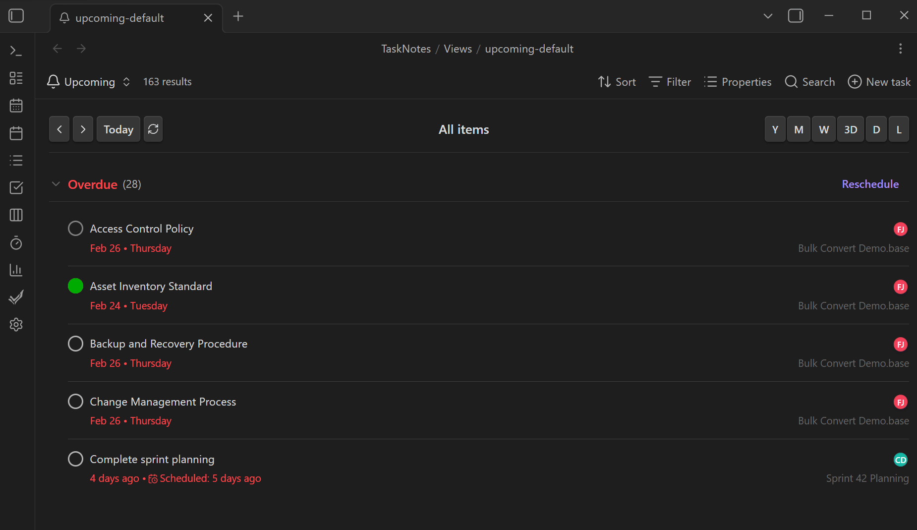 upcoming view period selector switch