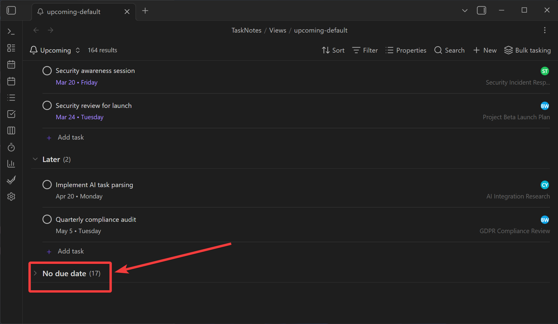 upcoming view time category colors