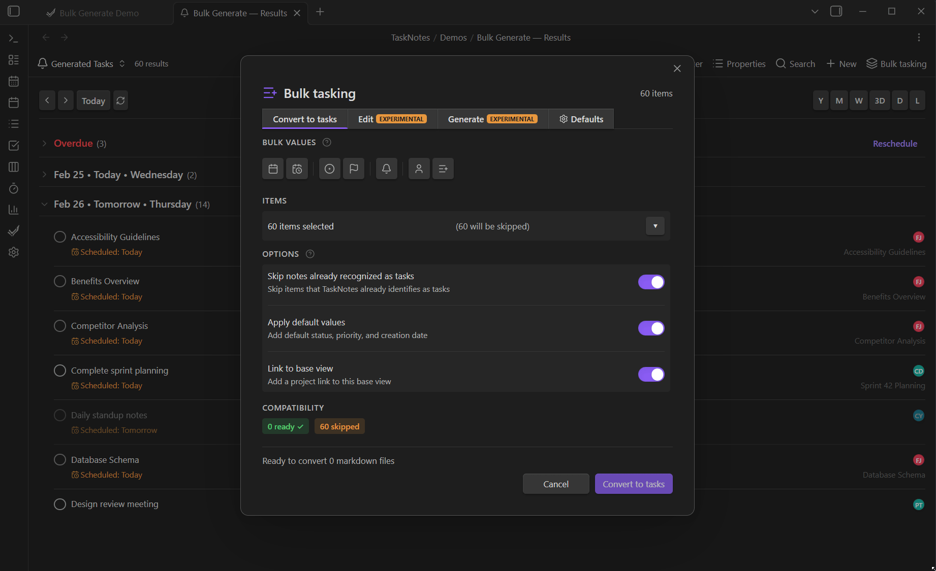 bulk action bar property icons